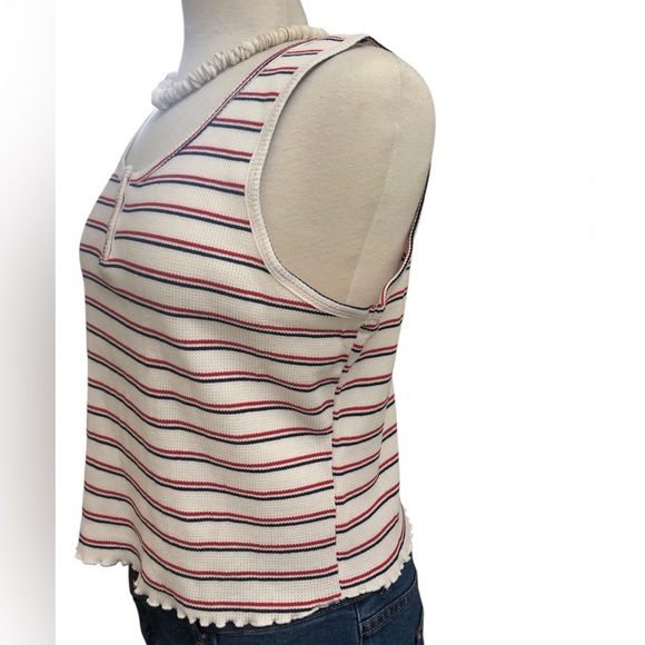 SO White with Red & Blue Stripes Henley Tank - Picture 4 of 6